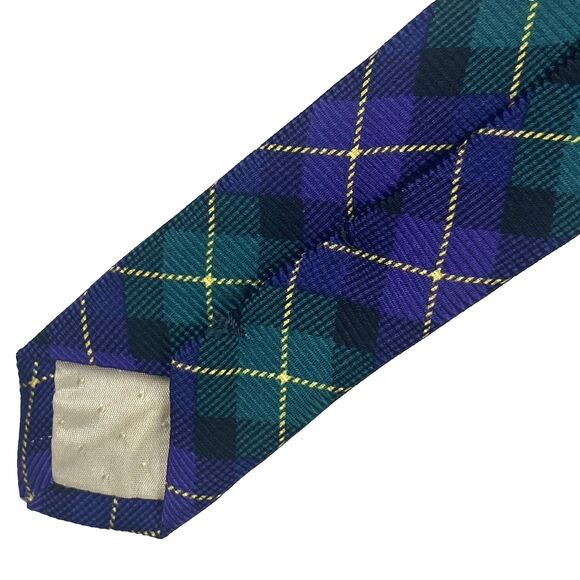 Vintage Versace Tie Mens Silk Purple Gold Plaid Baroque Print Necktie Designer - Picture 10 of 13